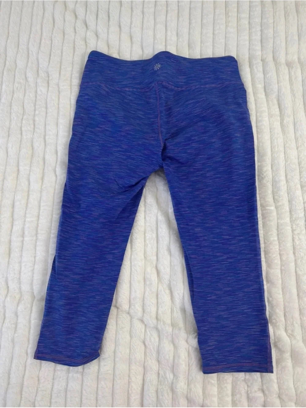 Athleta Blue Capri Leggings with Pink Stitching
